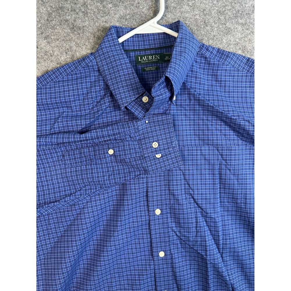 Lauren Ralph Lauren Mens Blue Micro Check Non Iron Classic Fit‎ Shirt 16.5 32/33